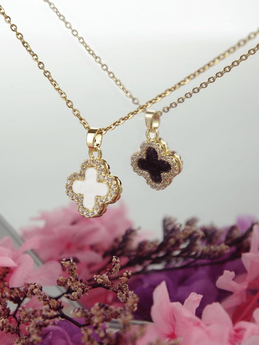 2 Side Crystal Clover Necklace for Women | 18K Gold Plated Four Leaf Lucky Penda - Picture 2 of 6